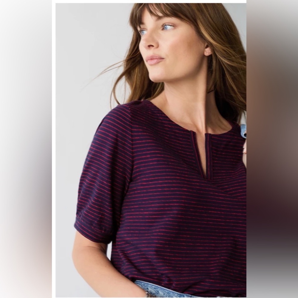 NWT J. JILL Striped Jacquard Top Red Blue Stripes Size 2X